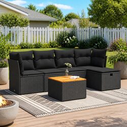 Garden Sofa Set 6 Piece Black Outdoor Furniture Patio Seating with Cushions