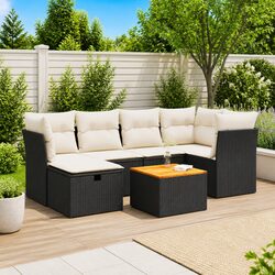 Concise Design: 7 Piece Black Rattan Sofa Set