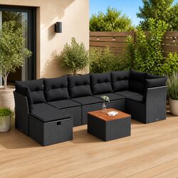 Concise 8 Piece Black Garden Sofa Set Solution