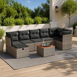 Garden Sofa Set 8 Piece Outdoor Furniture Grey Poly Rattan Modular Patio Lounge