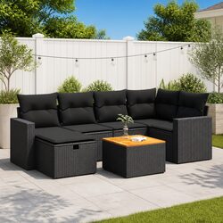 Garden Sofa Set 7 Piece Outdoor Furniture Black Poly Rattan Modular Patio Lounge