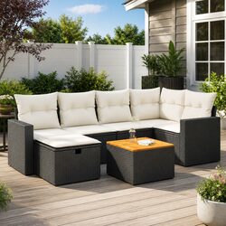 7-Piece Modular Black Garden Sofa Set for Outdoor Fun