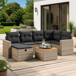 Garden Sofa Set 7 Piece Outdoor Furniture Grey Poly Rattan Patio Sectional with