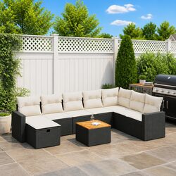 Garden Sofa Set 9 Piece Outdoor Furniture Black Poly Rattan Modular Patio Lounge