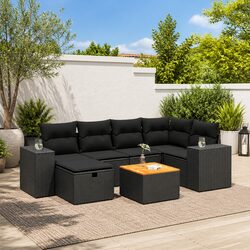 Concise 7 Piece Outdoor Sofa Set with Storage - Black