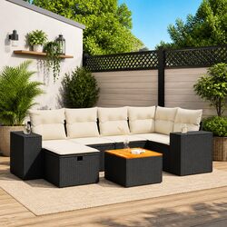 Outdoor Garden Sofa Set 7 Piece Black Poly Rattan Furniture Patio Lounge with