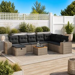 Concise 9 Piece Garden Sofa Set with Grey Cushions