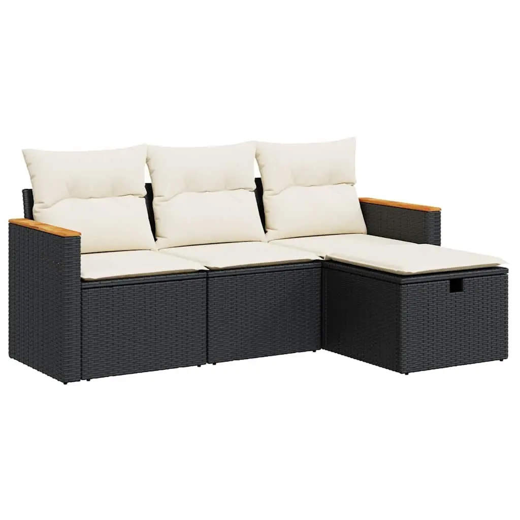 Garden Sofa Set 4 Piece Outdoor Furniture Black Poly Rattan with Cushions