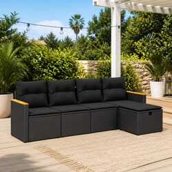 Garden Sofa Set 5 Piece Outdoor Furniture Poly Rattan Black Patio Lounge