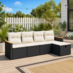 5 Piece Modular Black Rattan Outdoor Sofa Set