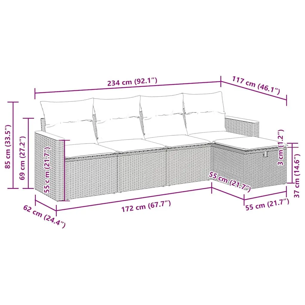 Garden Sofa Set 5 Piece Outdoor Furniture Patio Sectional with Cushions Grey