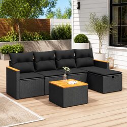 Compact 6-Piece Modular Garden Sofa Set in Black