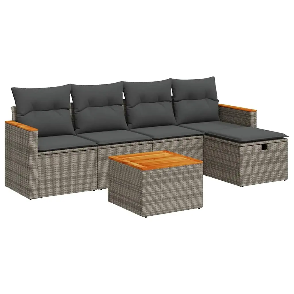 Garden Sofa Set Grey 6 Piece Outdoor Furniture with Cushions Storage Poly Rattan