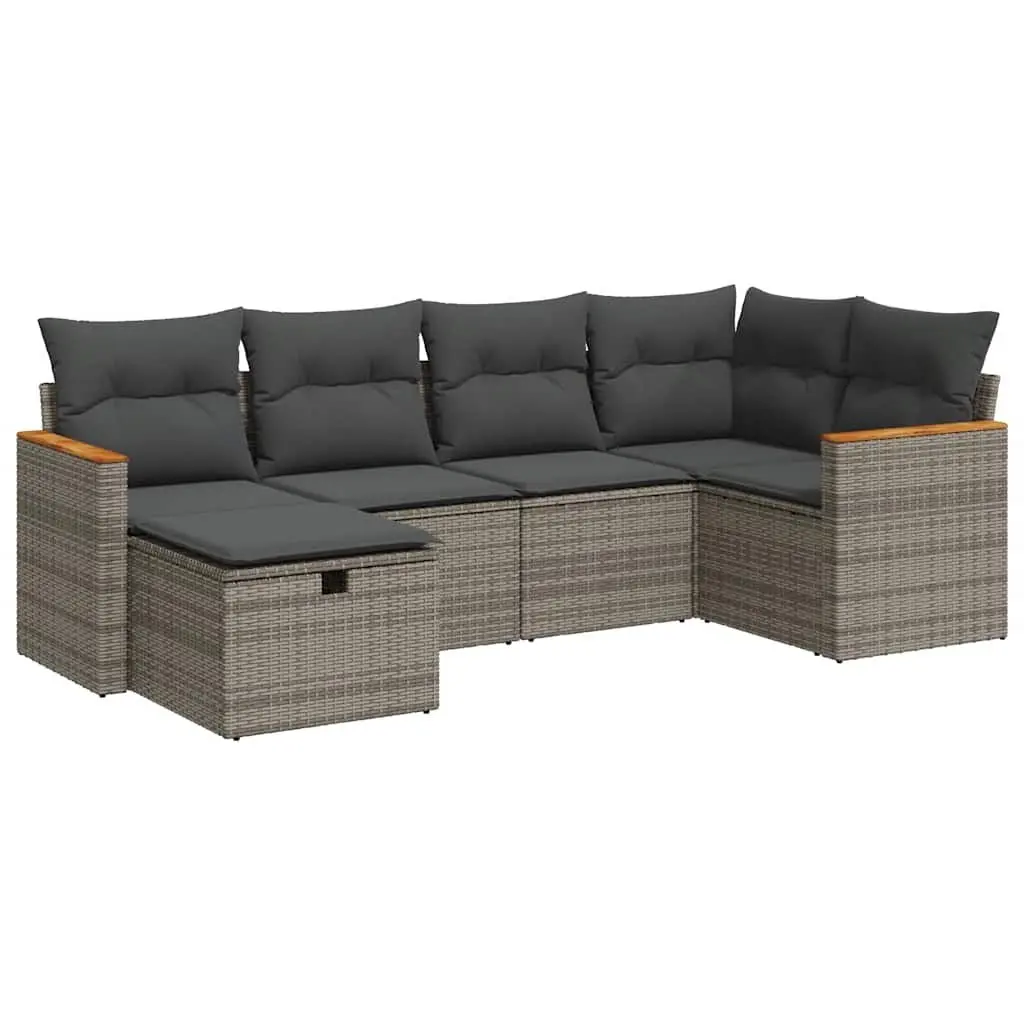 Garden Sofa Set 6 Piece Outdoor Furniture Grey Poly Rattan Modular with Cushions