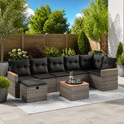Garden Sofa Set 8 Piece Outdoor Furniture Grey Poly Rattan Modular Patio Lounge