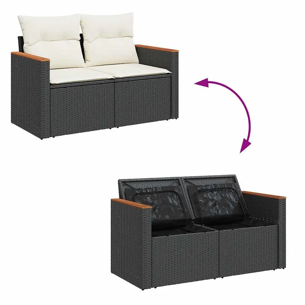 Garden Sofa Set 6 Piece Outdoor Furniture Black Poly Rattan Modular Patio Lounge