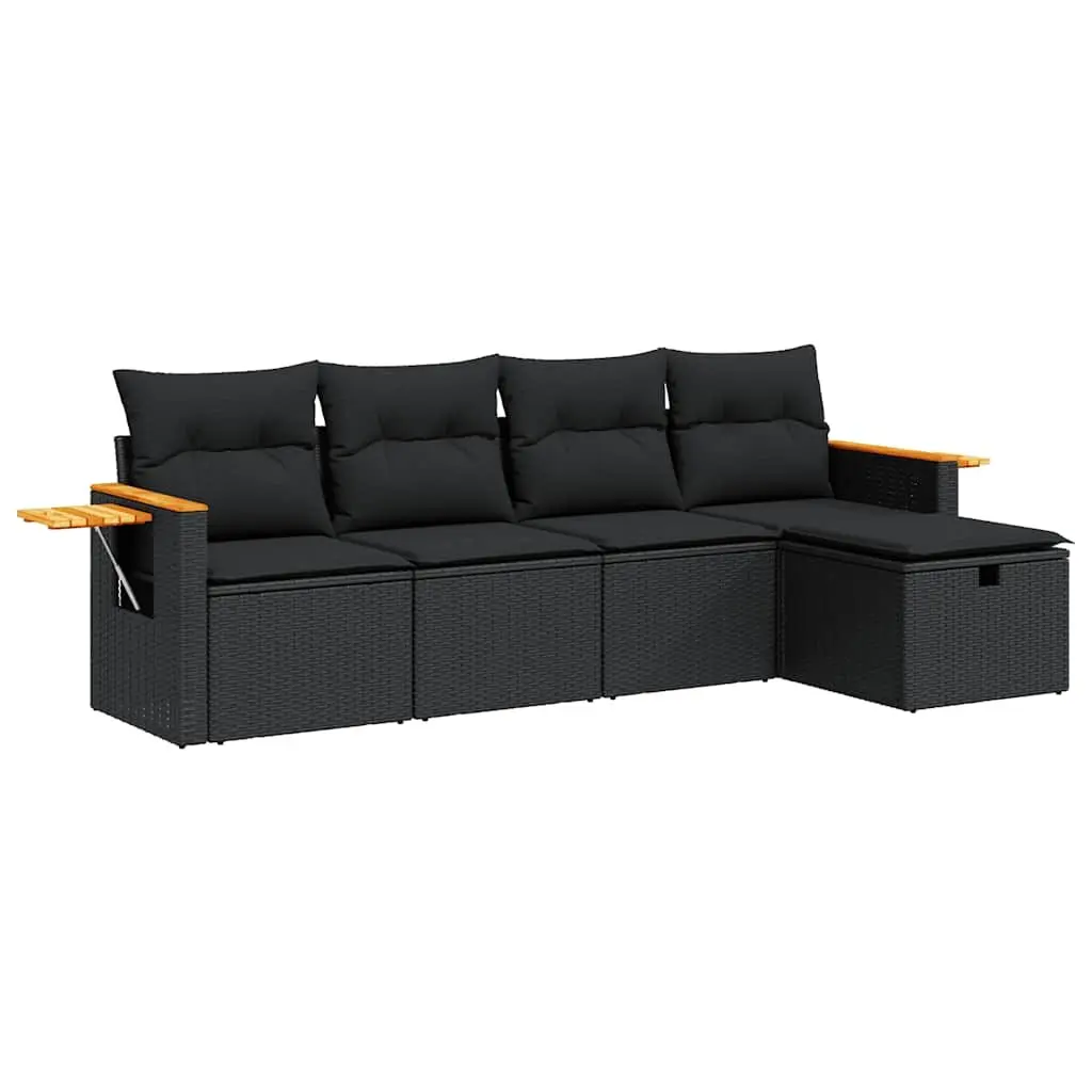 Garden Sofa Set Black 5 Piece Modular Outdoor Furniture with Cushions and Storage