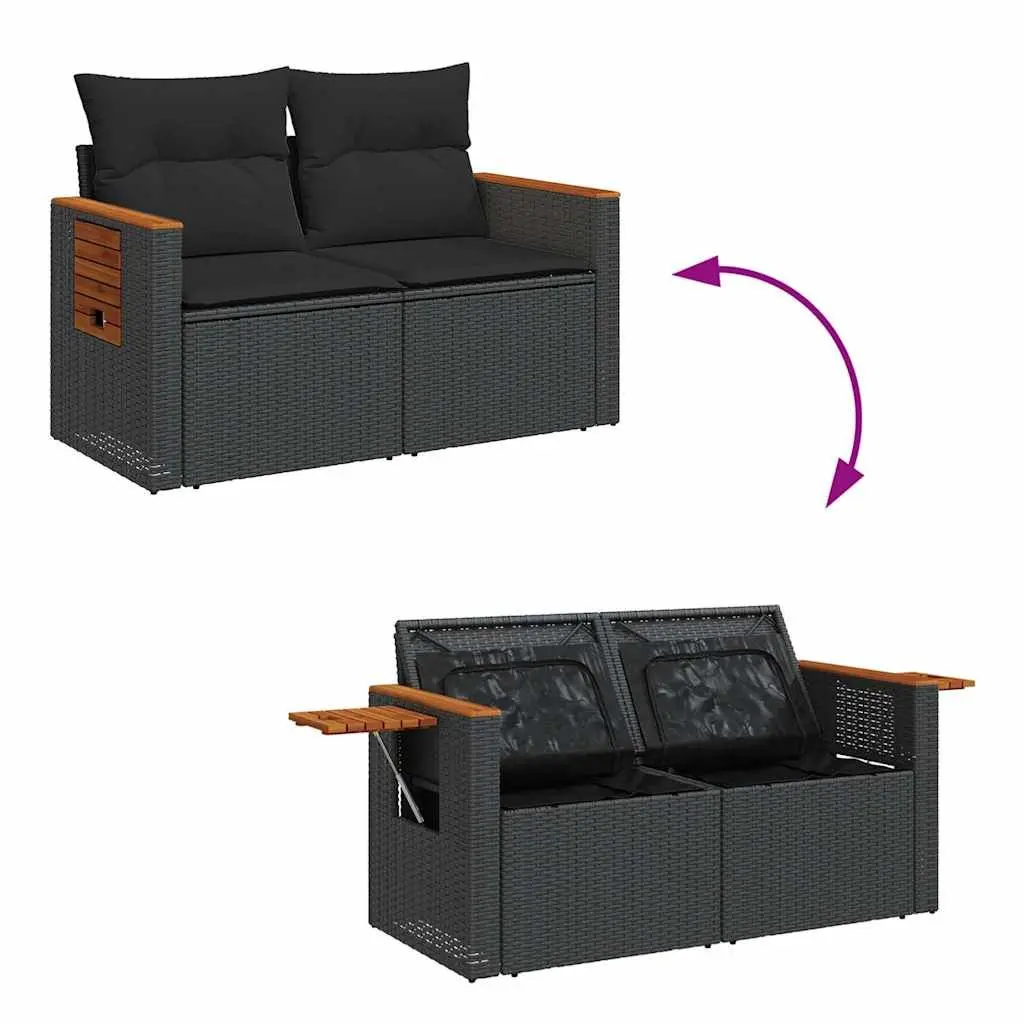 Garden Sofa Set Black 5 Piece Modular Outdoor Furniture with Cushions and Storage
