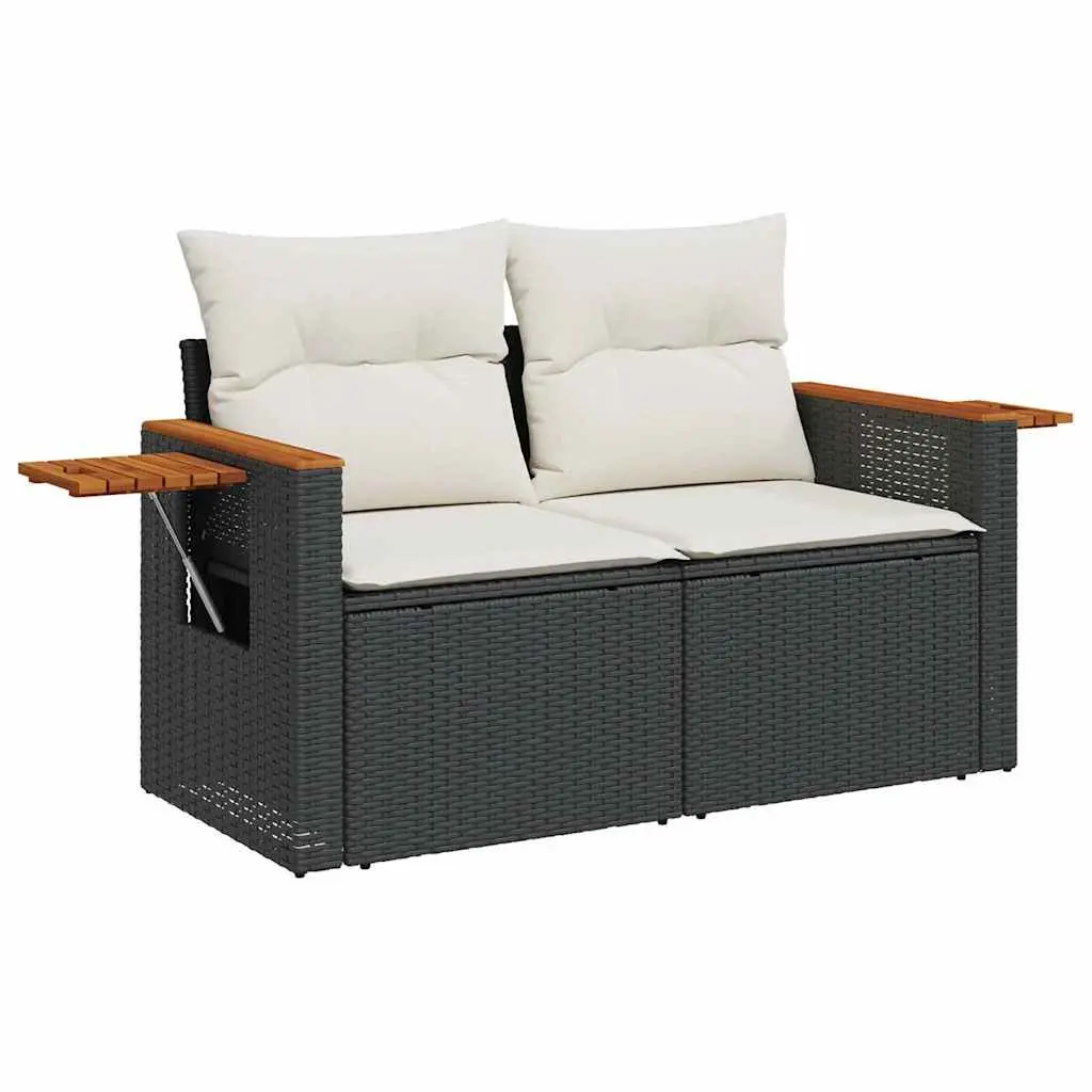 5 Piece Outdoor Garden Sofa Set Black PE Rattan Modular Furniture with Cushions