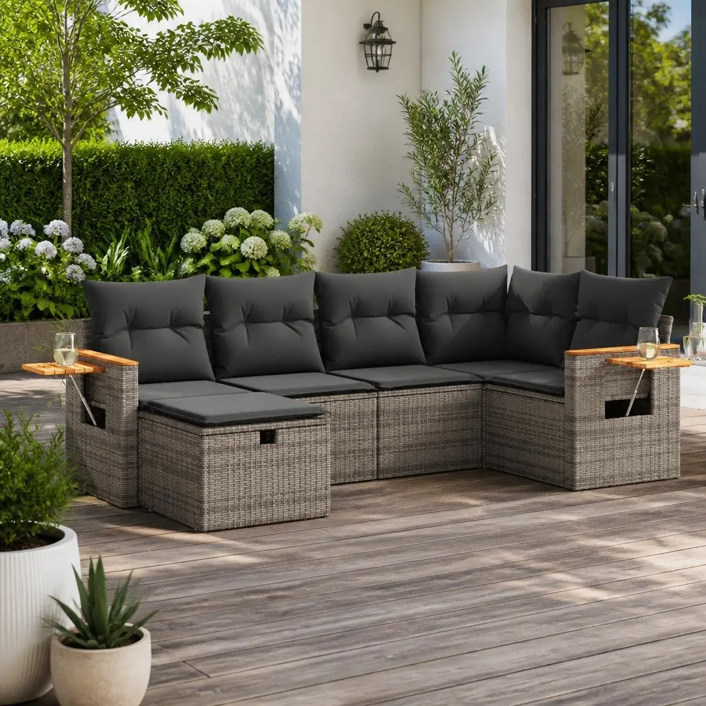6-Piece Outdoor Sofa Set in Grey with Storage Bags