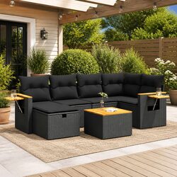 7 Piece Black Poly Rattan Sofa Set - Easy and Stylish