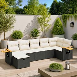 7 Piece Garden Sofa Set with Storage Cushions Black Outdoor Patio Furniture