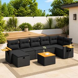 Concise 8 Piece Outdoor Sofa Lounge Set in Black