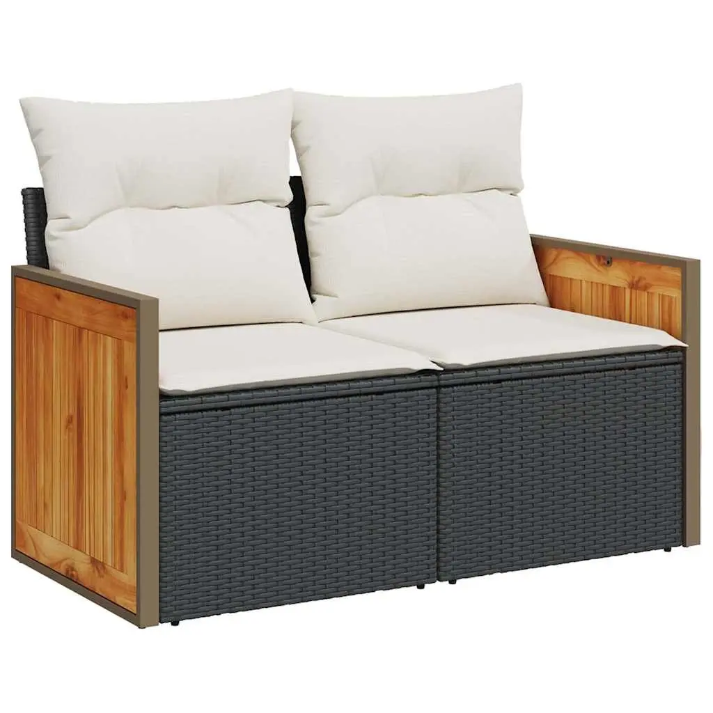 4 Piece Garden Sofa Set Black with Storage Cushions Weather-resistant PE Rattan and Powder-coated Steel Frame