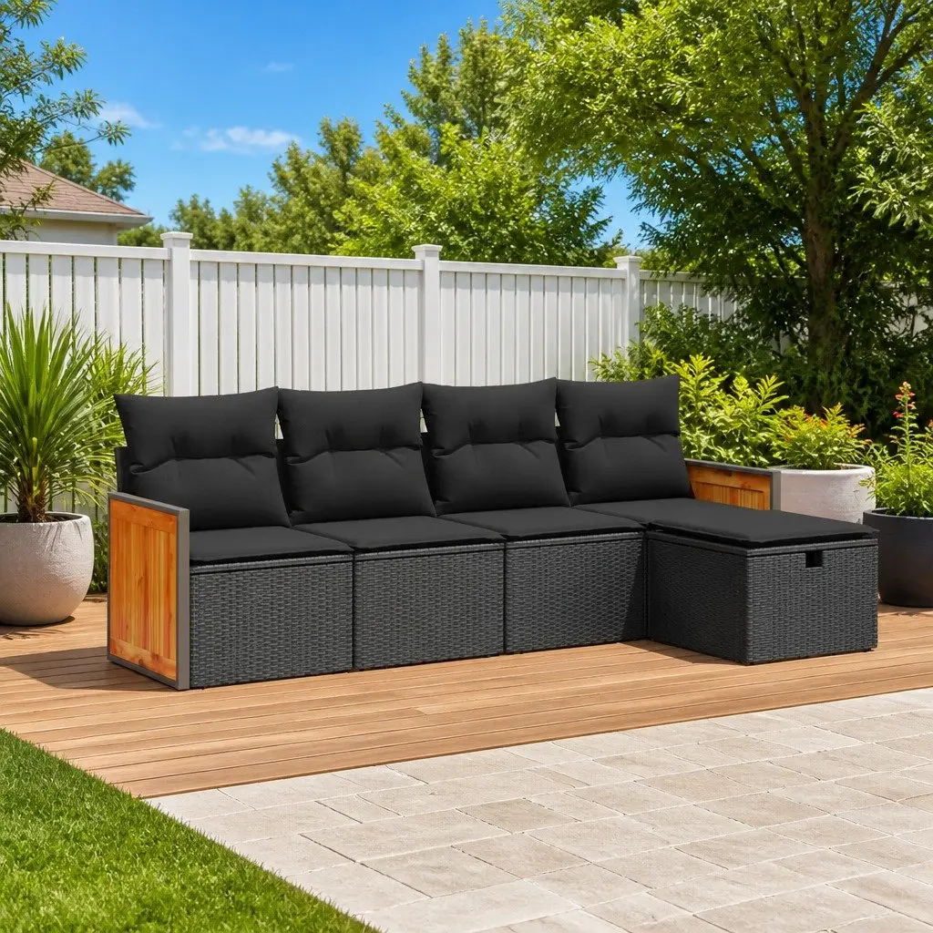 Garden Sofa Set 5 Piece Outdoor Patio Furniture with Cushions Storage Black