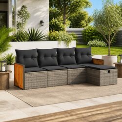 Garden Sofa Set 5 Piece Outdoor Furniture Grey Poly Rattan with Cushions