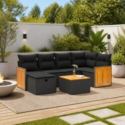 7 Piece Garden Sofa Set with Cushions Storage Black Outdoor Patio Furniture