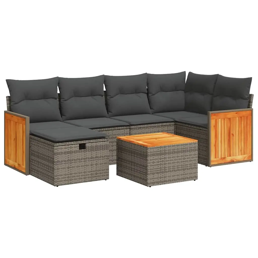 7 Piece Garden Sofa Set Grey Outdoor Patio Furniture with Storage Cushions