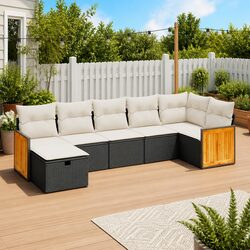 7 Piece Garden Sofa Set Black Poly Rattan Outdoor Furniture Patio Sectional