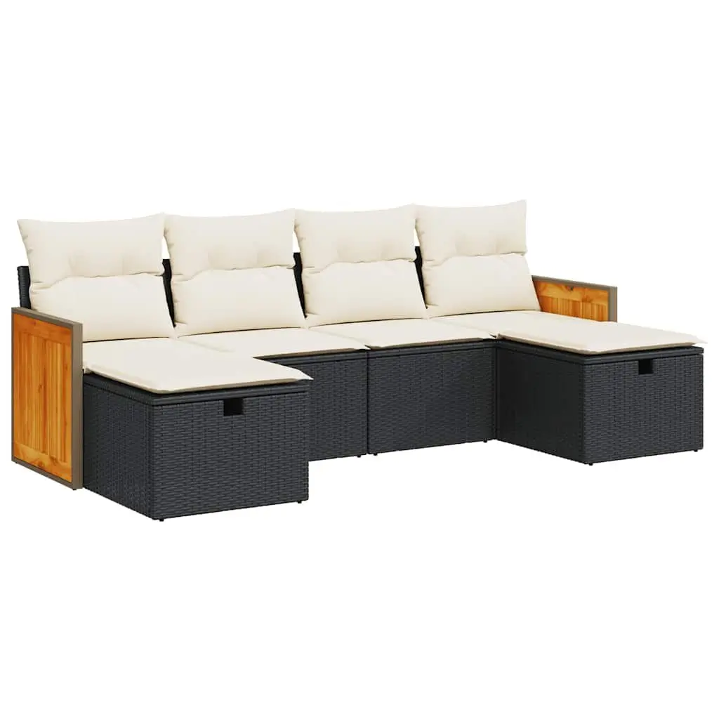 Garden Sofa Set 6 Piece Outdoor Furniture with Storage Cushions Black Poly