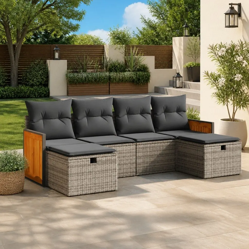 6-Piece Grey Garden Sofa Set with Storage Option