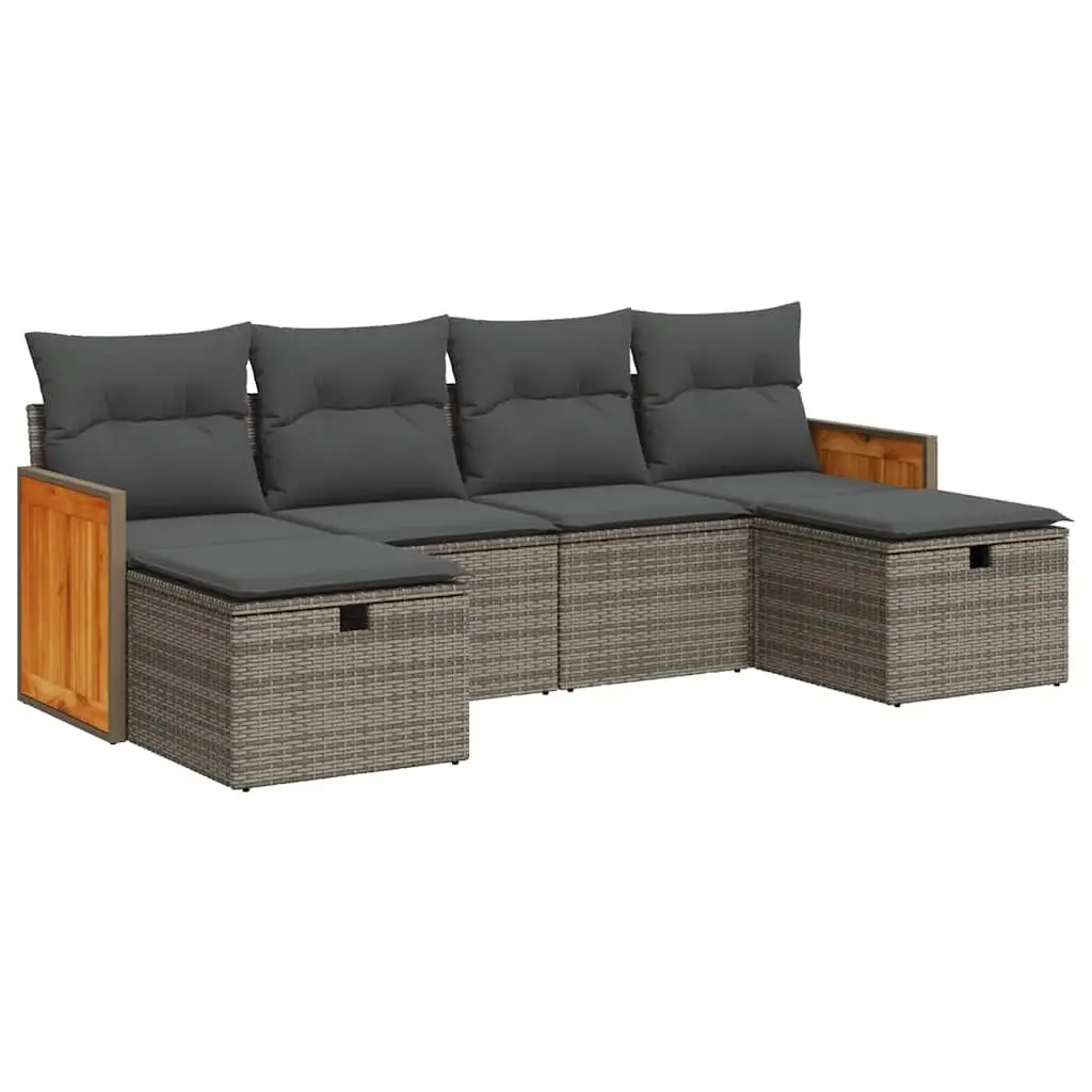 6-Piece Grey Garden Sofa Set with Storage Option