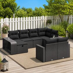 Garden Sofa Set 10 Piece Outdoor Furniture Black Poly Rattan Patio Lounge