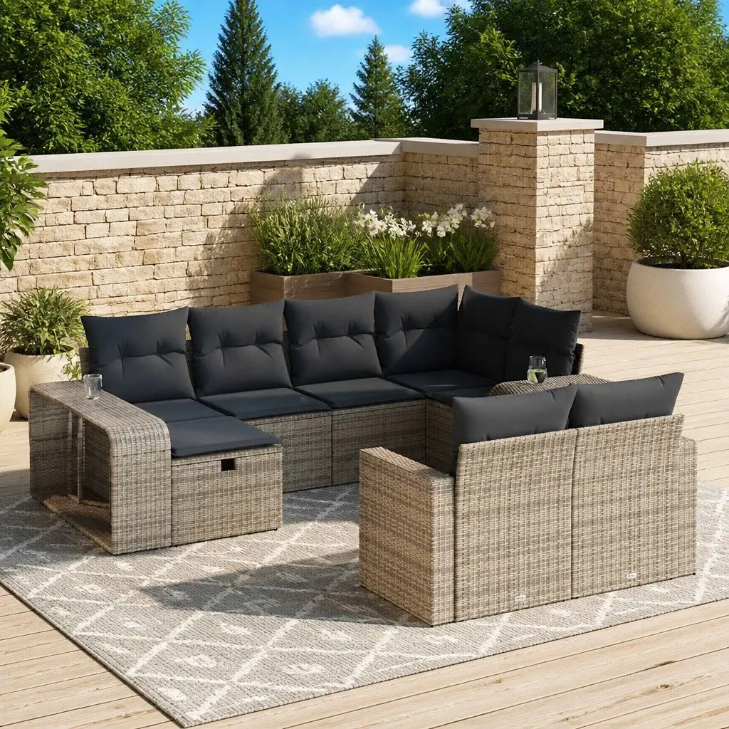 Garden Sofa Set Grey 10 Piece Outdoor Furniture Poly Rattan Patio Lounge with Storage Function and Removable Cushion Covers