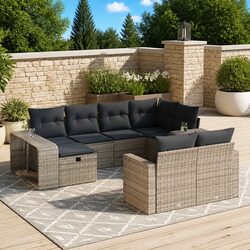 Garden Sofa Set 10 Piece Outdoor Furniture Grey Poly Rattan Patio Lounge with