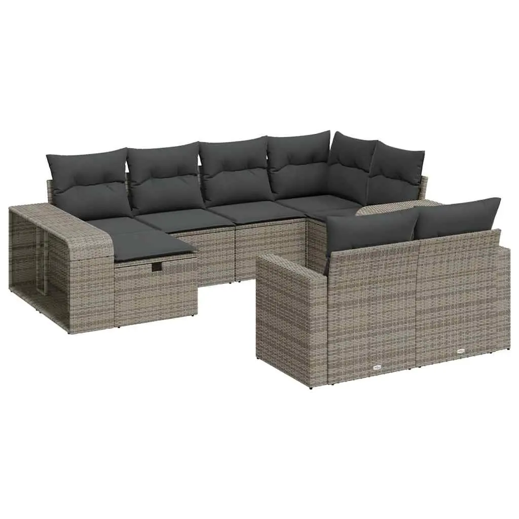 Garden Sofa Set Grey 10 Piece Outdoor Furniture Poly Rattan Patio Lounge with Storage Function and Removable Cushion Covers