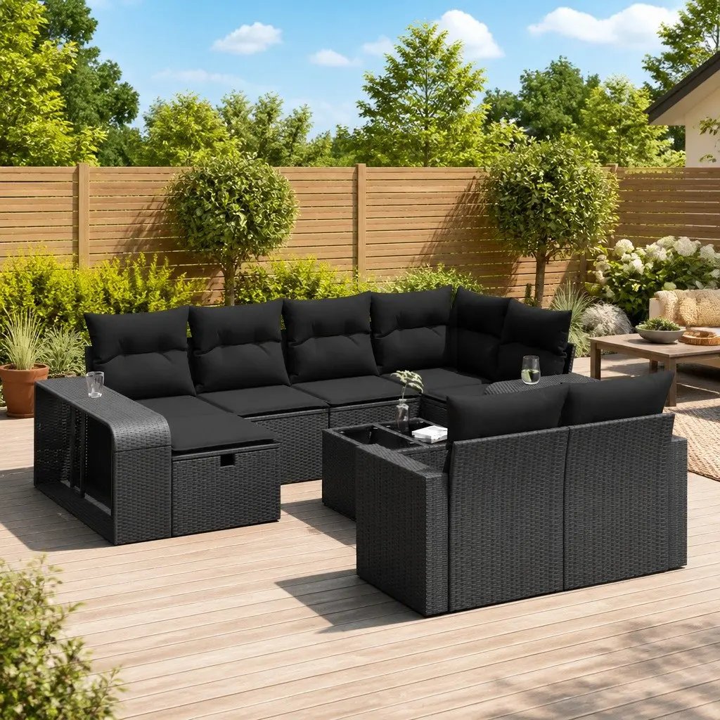 Garden Sofa Set 11 Piece Outdoor Furniture Black Poly Rattan Patio Lounge