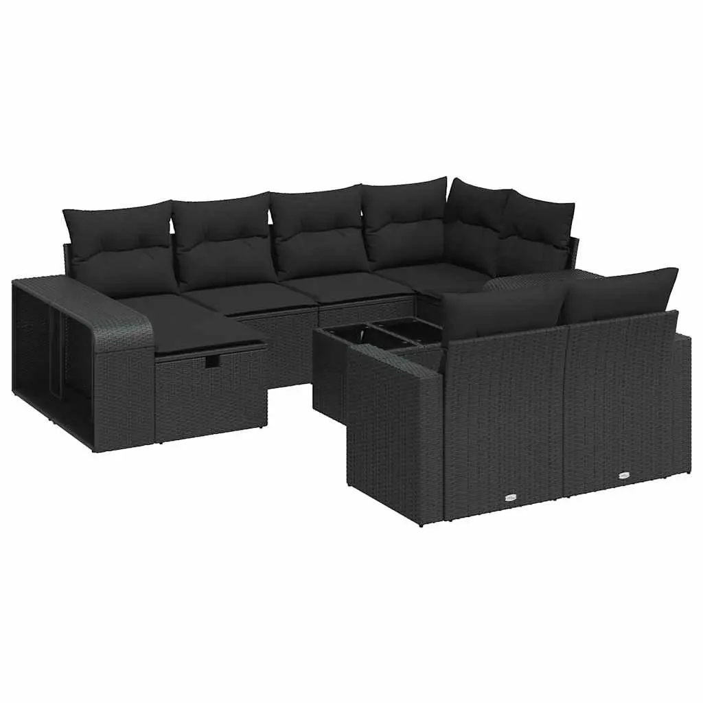 Garden Sofa Set 11 Piece Outdoor Furniture Black Poly Rattan Patio Lounge