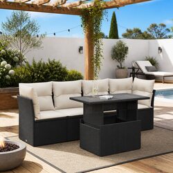 Compact and Sturdy 5-Piece Black Rattan Sofa Set