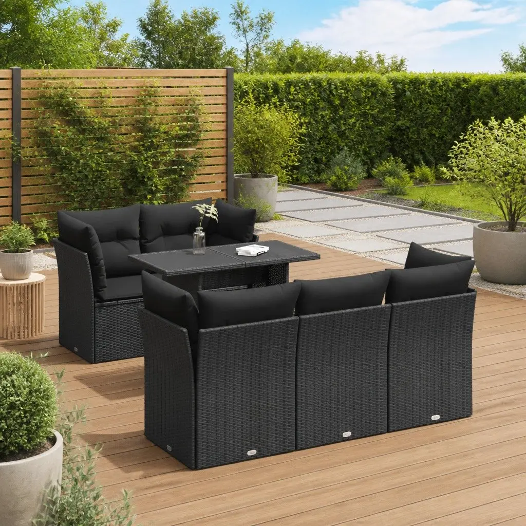 6 Piece Garden Sofa Set Black Outdoor Patio Furniture with Storage Cushions