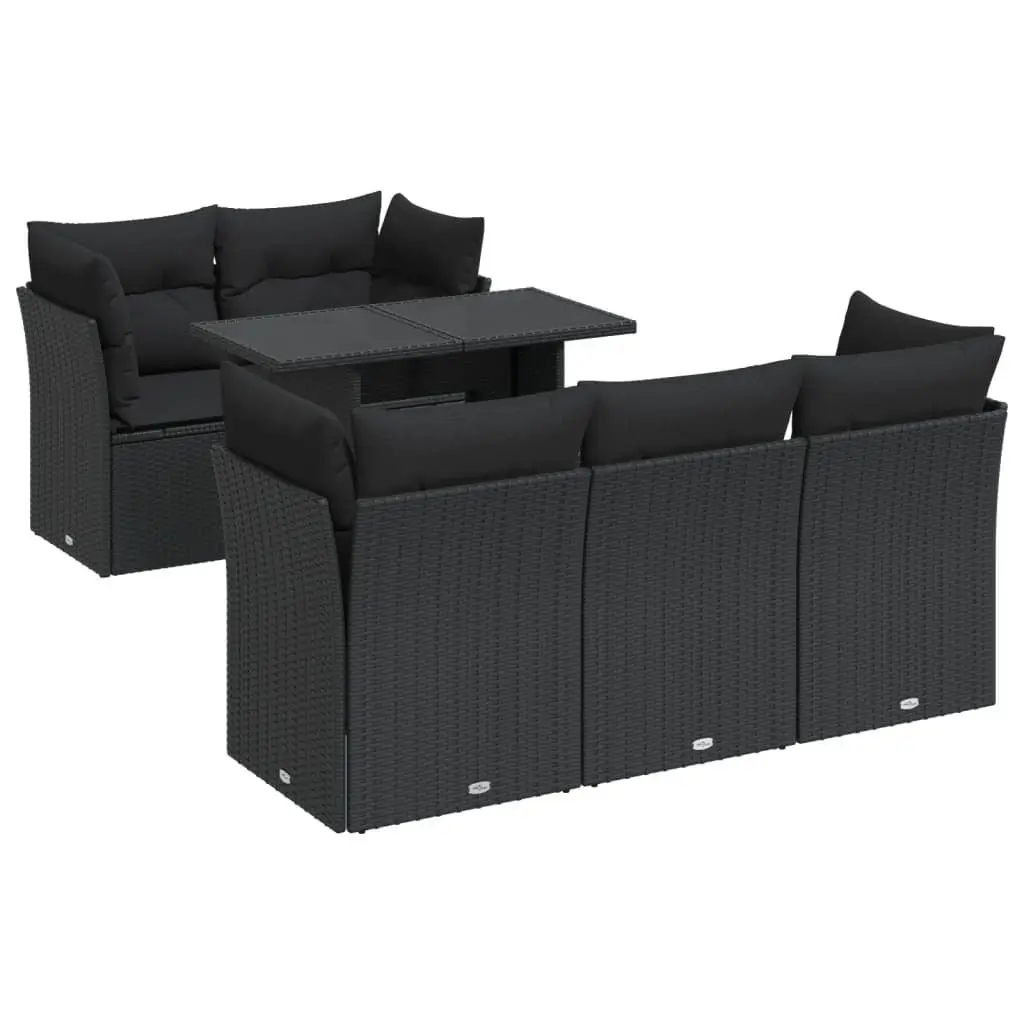 6 Piece Garden Sofa Set Black Outdoor Patio Furniture with Storage Cushions