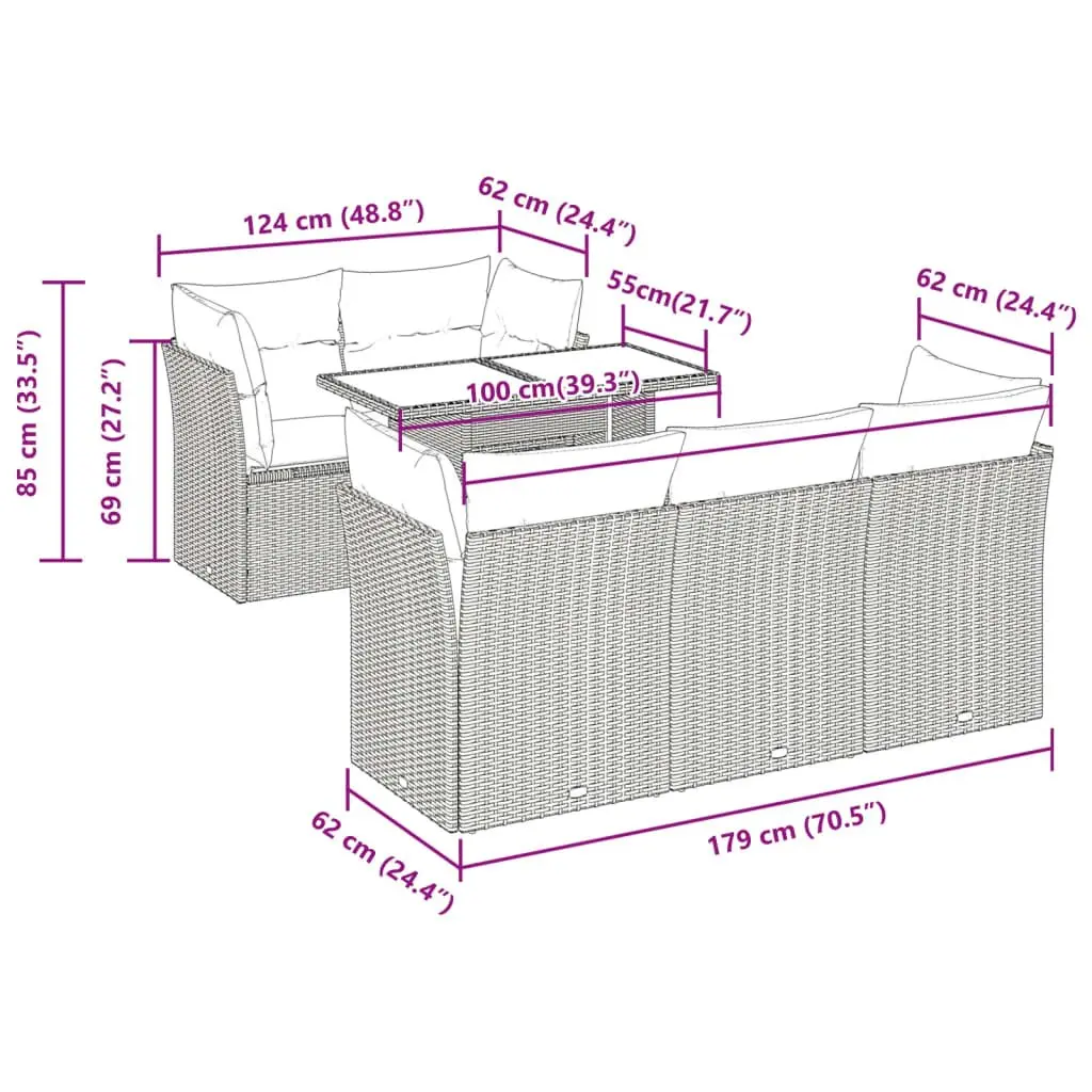 6 Piece Garden Sofa Set Black Outdoor Patio Furniture with Storage Cushions