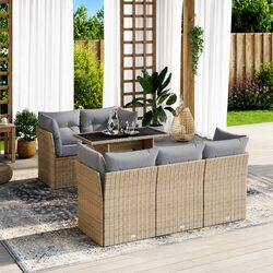 6 Piece Outdoor Garden Sofa Set in Beige