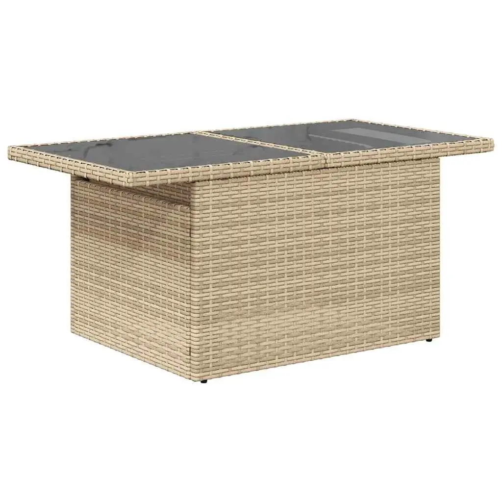 Garden Sofa Set Beige 6 Piece Outdoor Furniture Rattan Patio Sectional with Adjustable Table and Storage Function