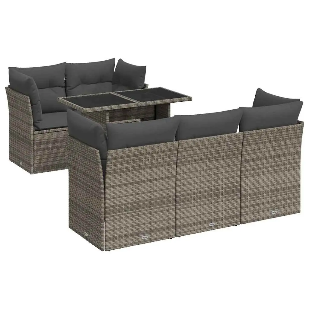 Garden Sofa Set 6 Piece Outdoor Furniture Grey Poly Rattan Patio Lounge with