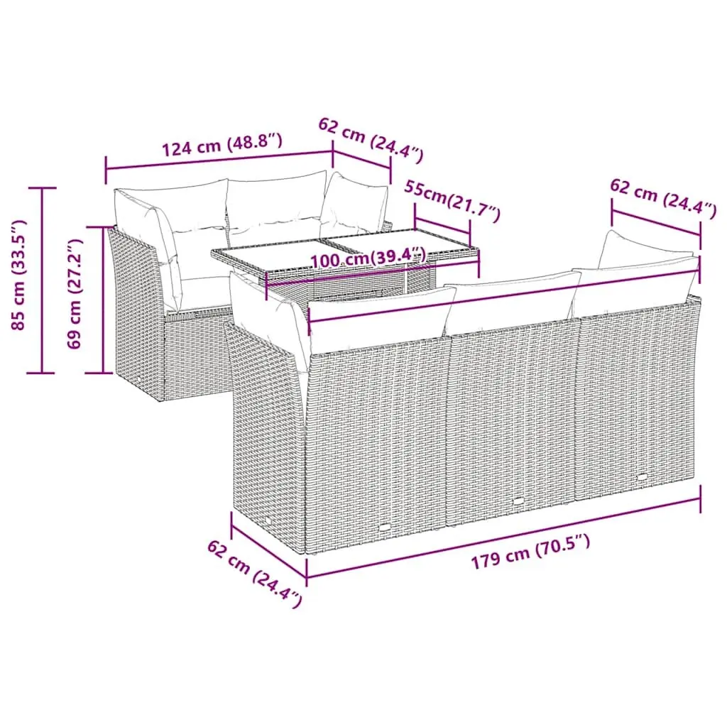 Garden Sofa Set 6 Piece Outdoor Furniture Grey Poly Rattan Patio Lounge with